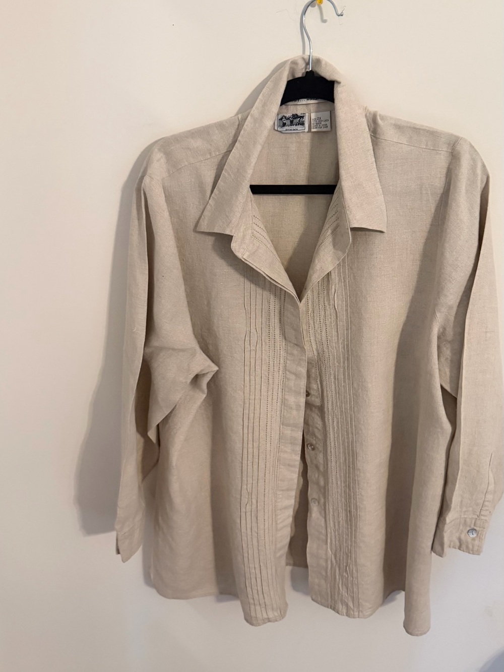 Women’s Beige 100% Irish Linen Shirt - Lightweight Button-Front 2X